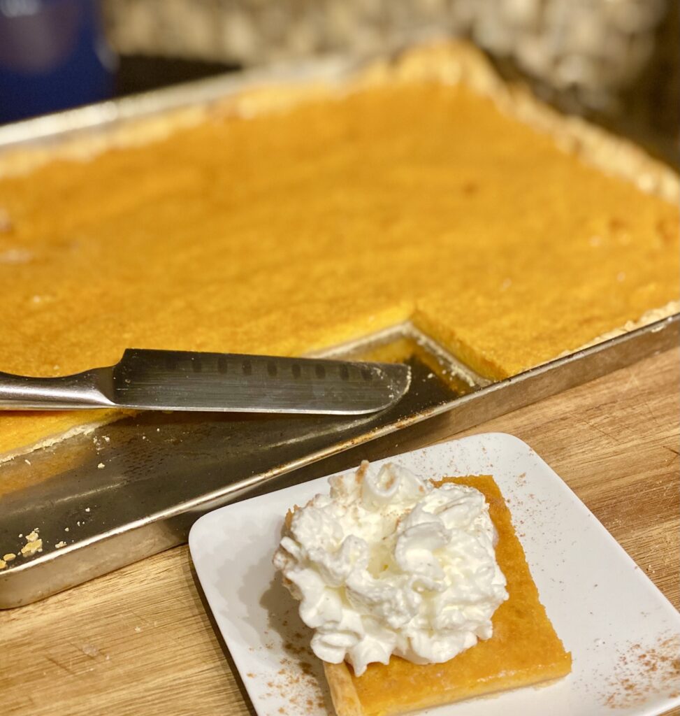 Sweet Potato Slab Pie on a Cookie Sheet