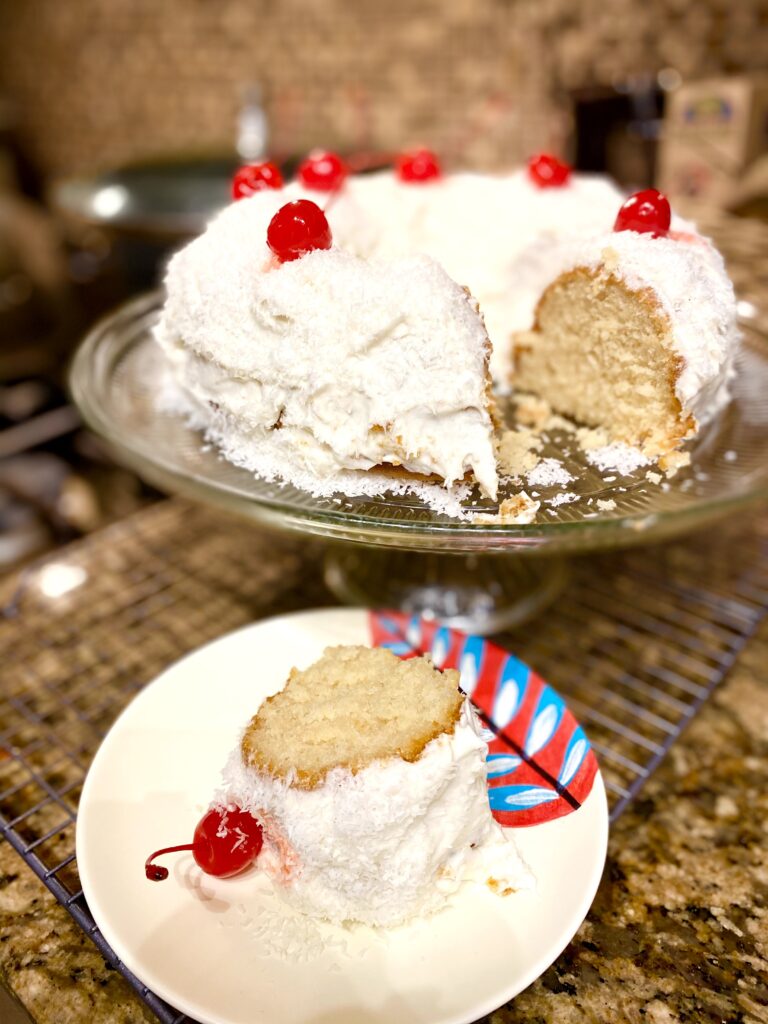 Slice of Vegan Pina Colada Cake
