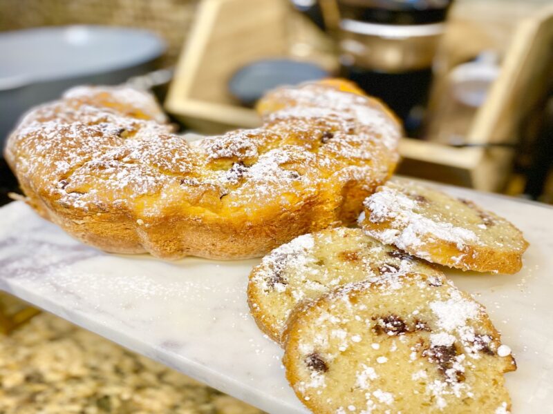 Slices of Italian Breakfast Cake with Powdered Sugar