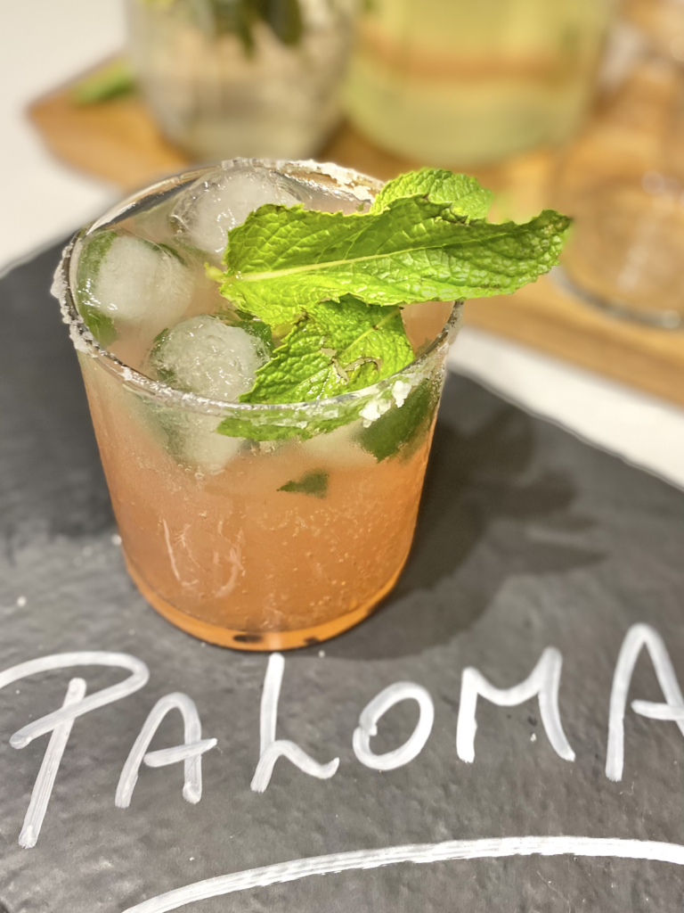 Paloma plant based mocktail with Mint and Lime Garnish