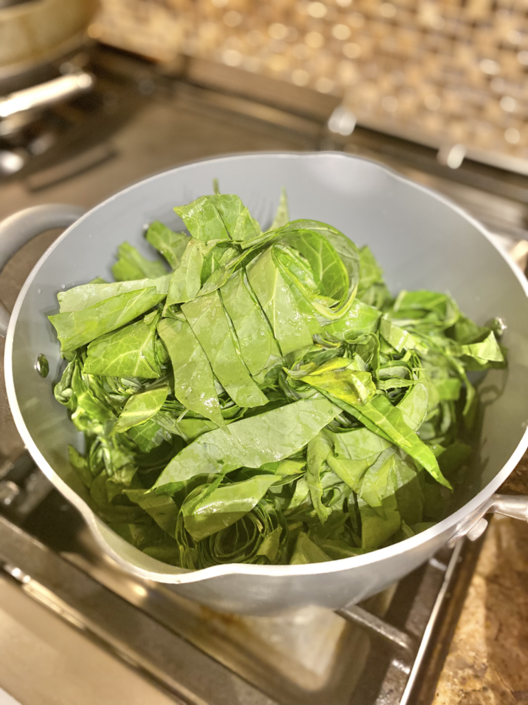 Fresh Collard Greens in a Pot of Water from CSA