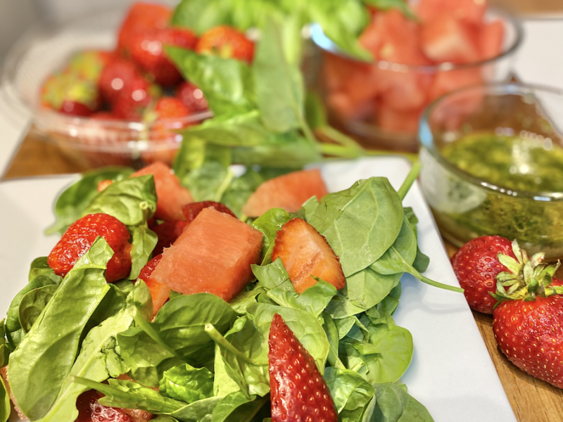 Fresh Watermelon Strawberry Basil Salad