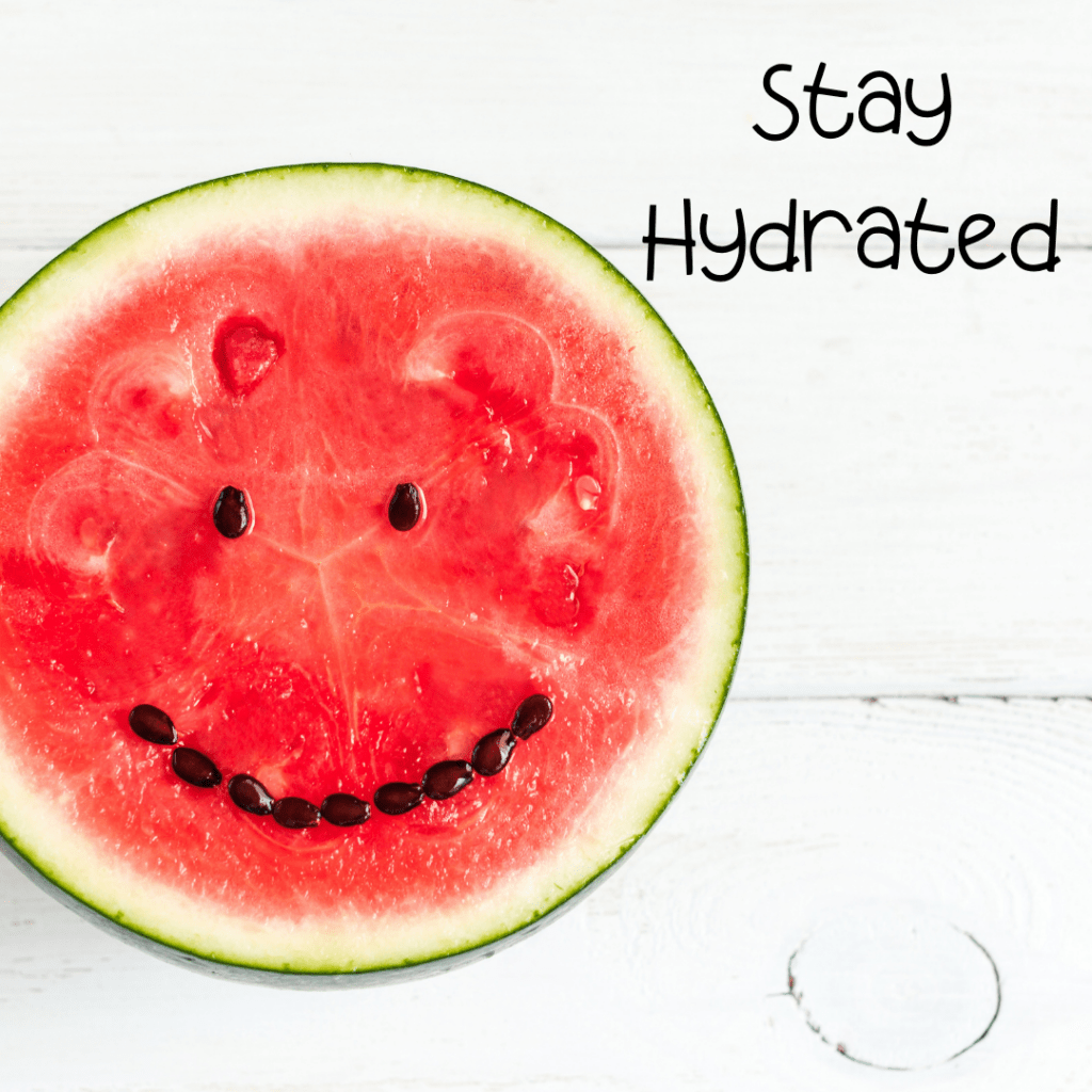 Circle slice of watermelon with the words stay hydrated