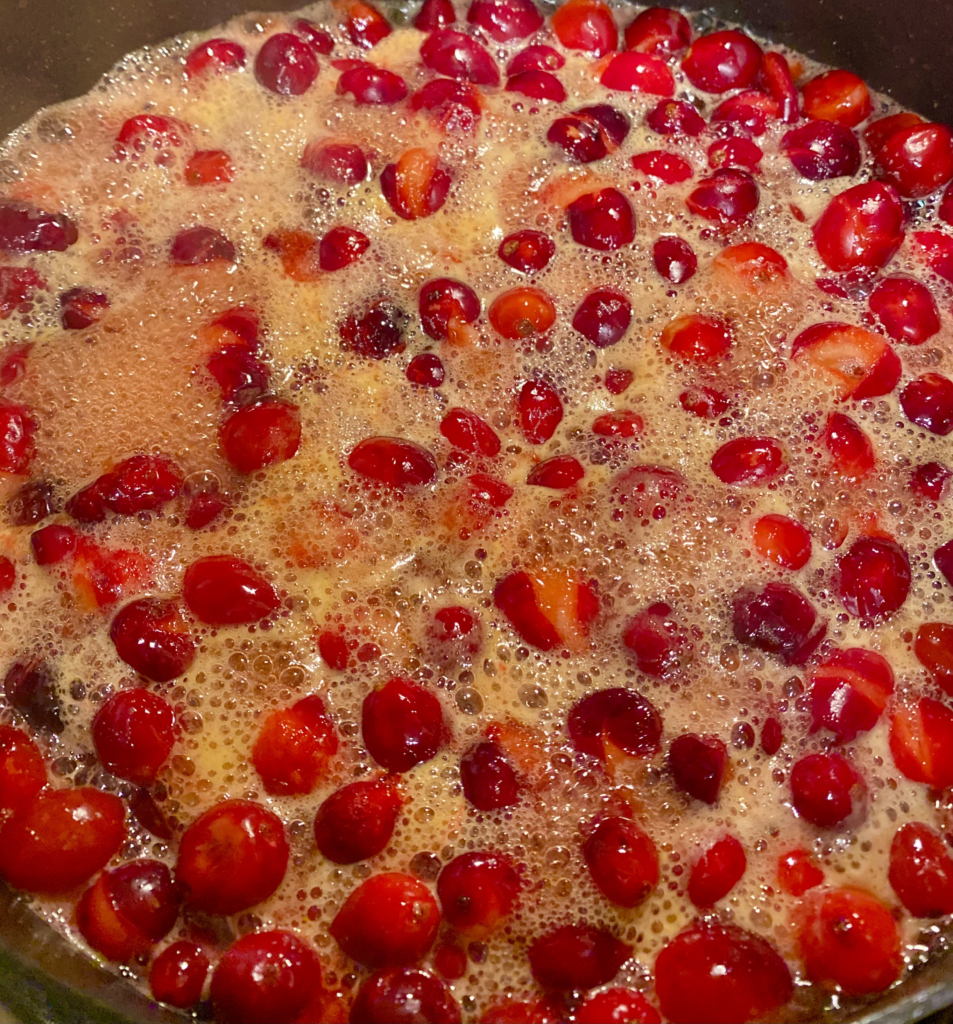 Cranberries simmering in Orange Juice