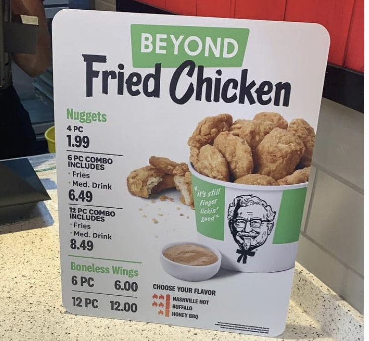 Menu for Beyond Fried Chicken at KFC