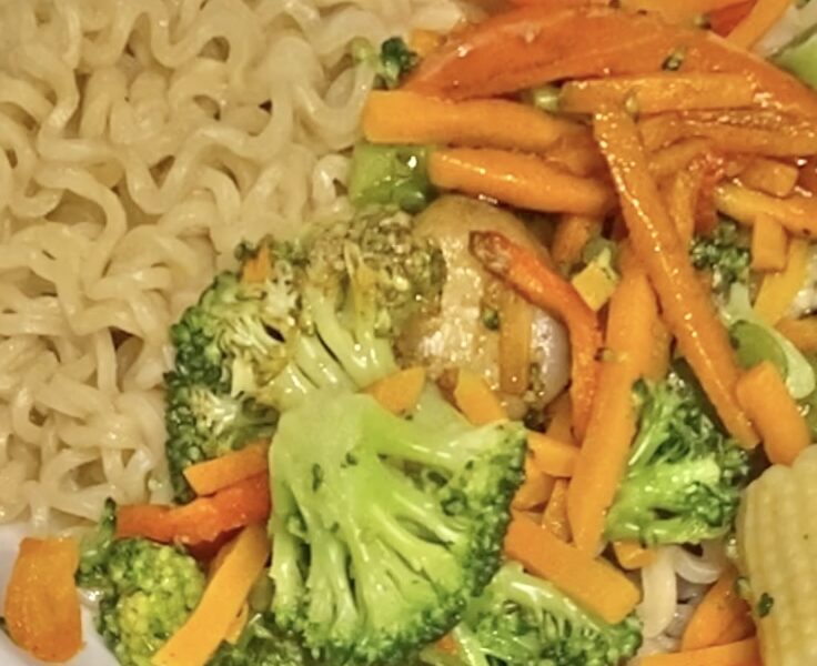 Bowl of ramen noodles and vegetables