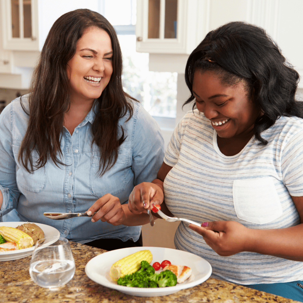 Two women eating a healthy diet