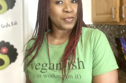 Woman in green vegan-ish tshirt