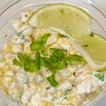 Elote Salad with Cilantro and Lime Garnish