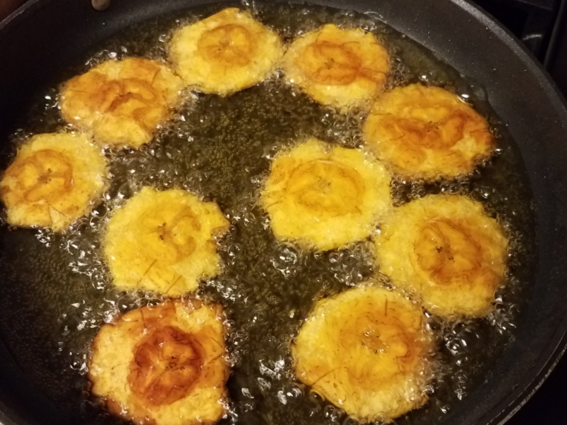 Tostones in a Frying Pan