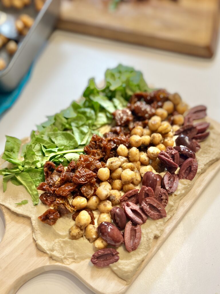 Completed vegan hummus board