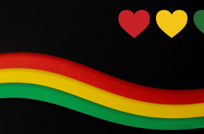 Red Yellow and Green Stripes and Hearts on Black for Black History Month