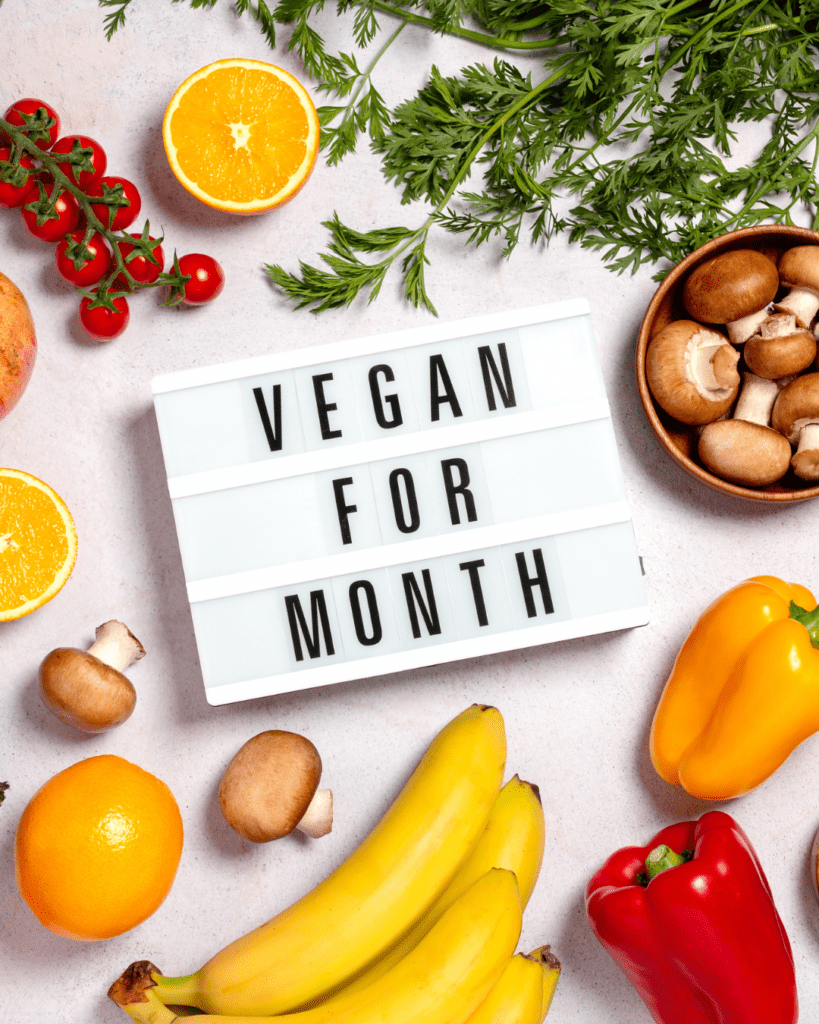 Veganuary Sign with Fruits and Vegetables
