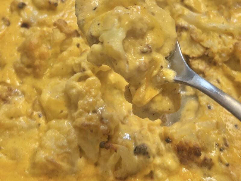 Fresh hot dish of cauliflower "mac" and cheese