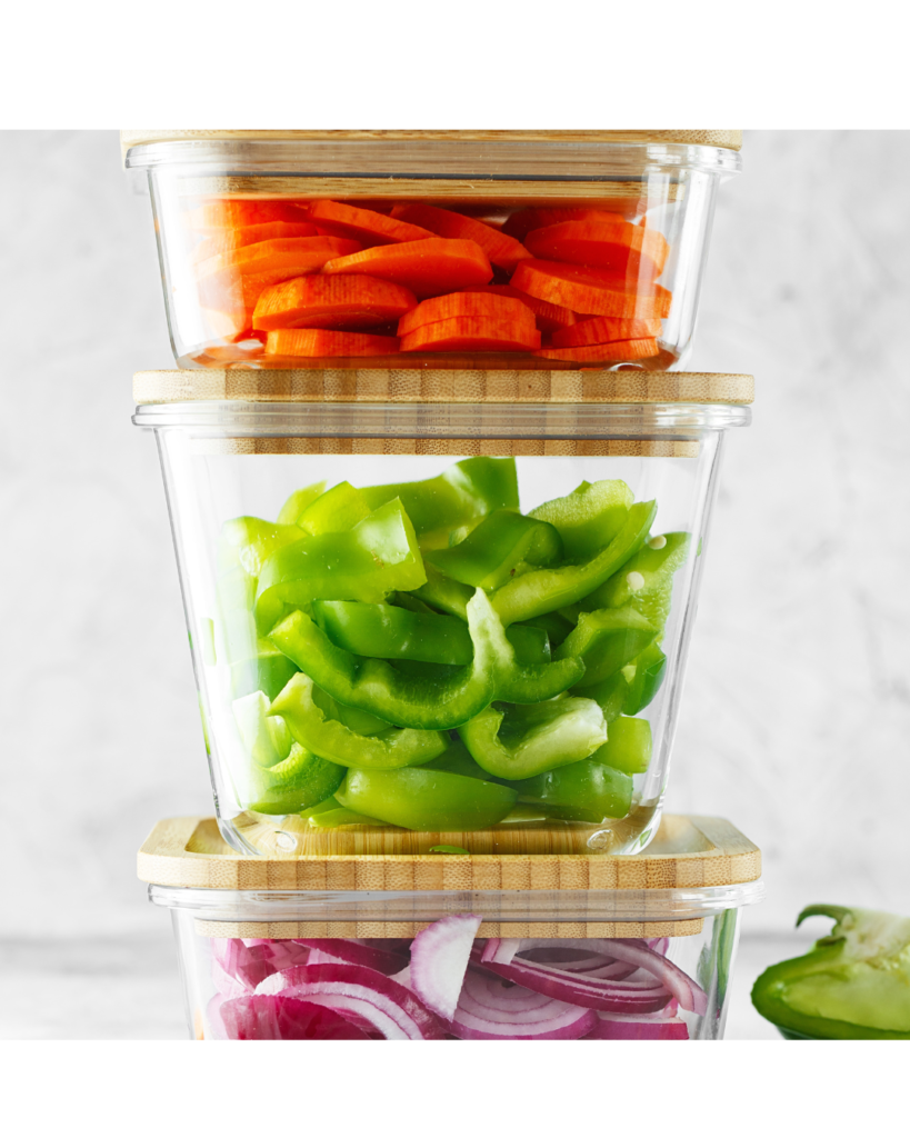 Meal Prep Containers with peppers and onions