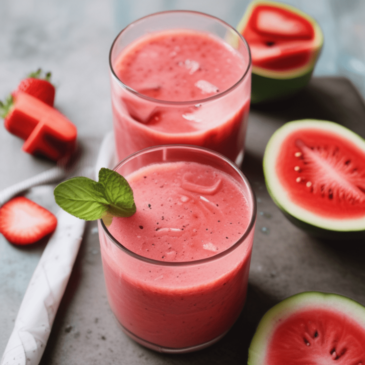 Two glasses of Agua Fresca with Watermelon and Strawberry