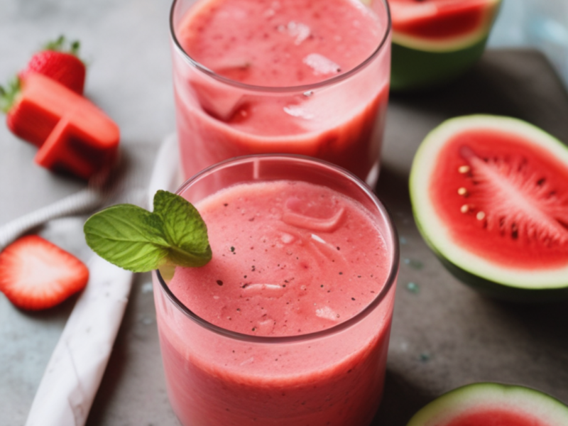 Two glasses of Agua Fresca with Watermelon and Strawberry