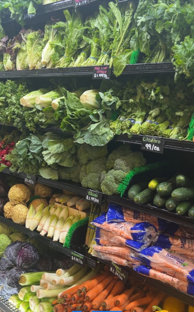 various vegetables in the produce section of the supermarket