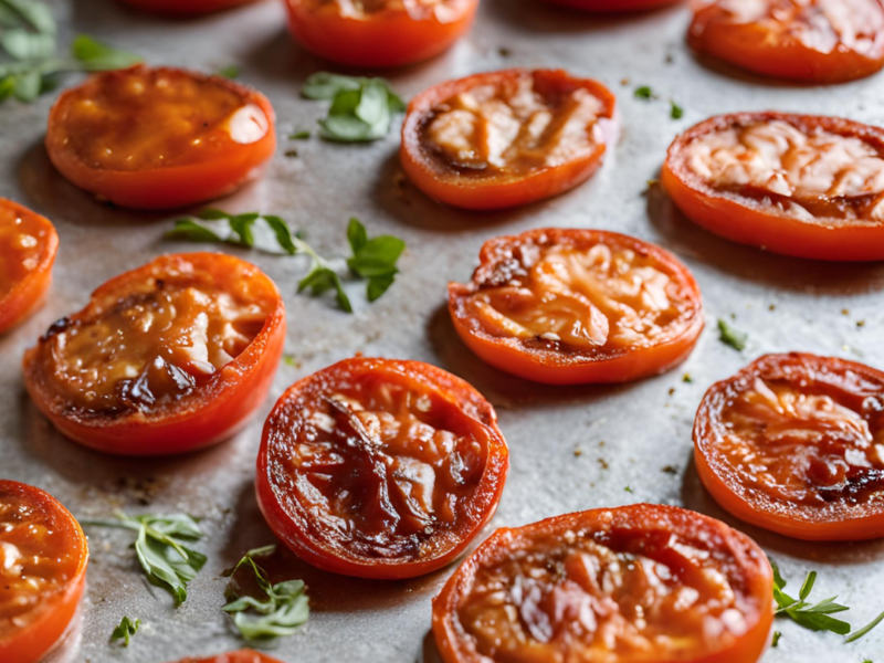 slow roasted tomatoes on a cookie sheet