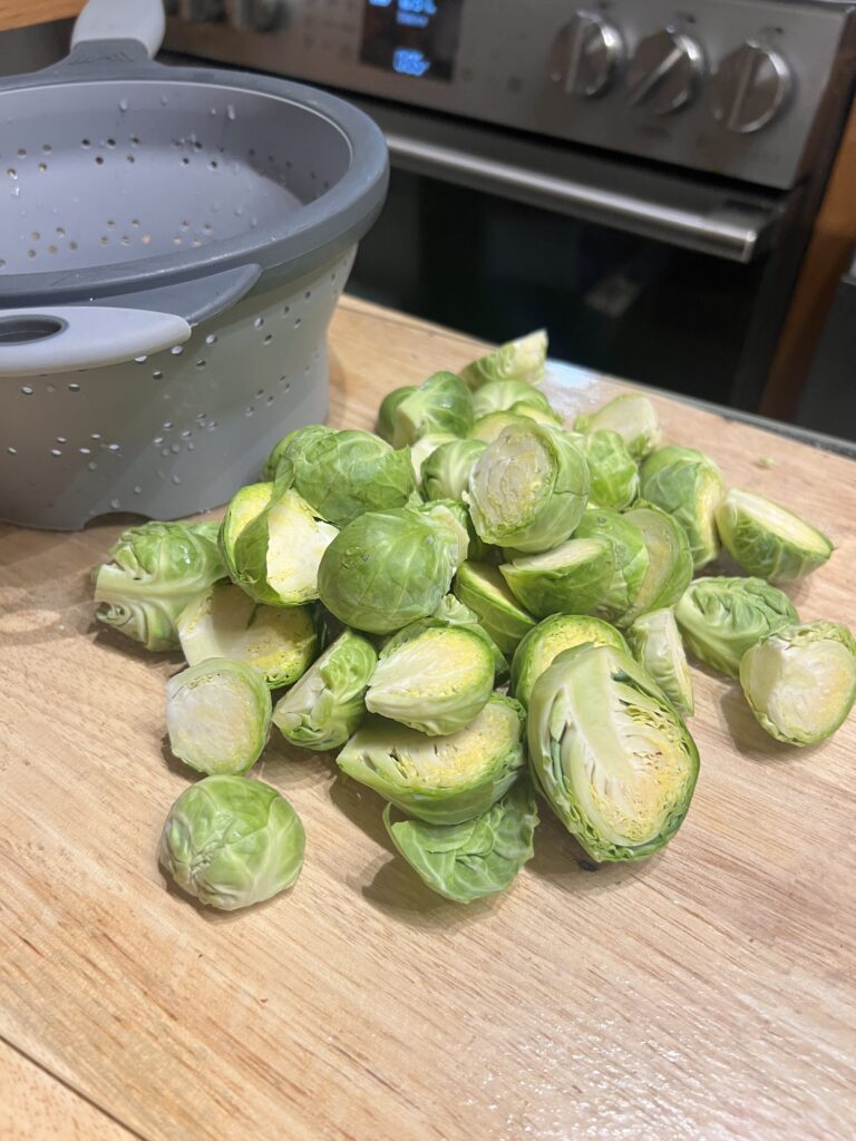 Brussels sprouts are one ingredient in a sheet pan dinner