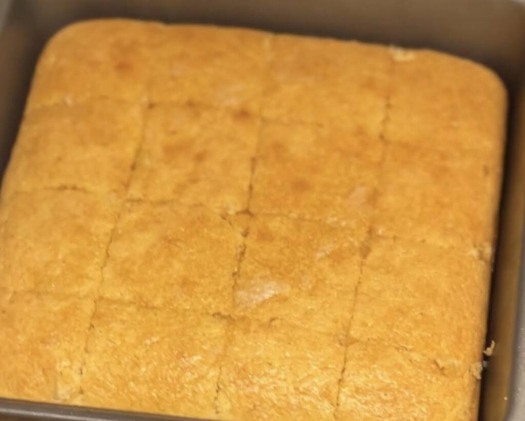 A square pan of egg free cornbread