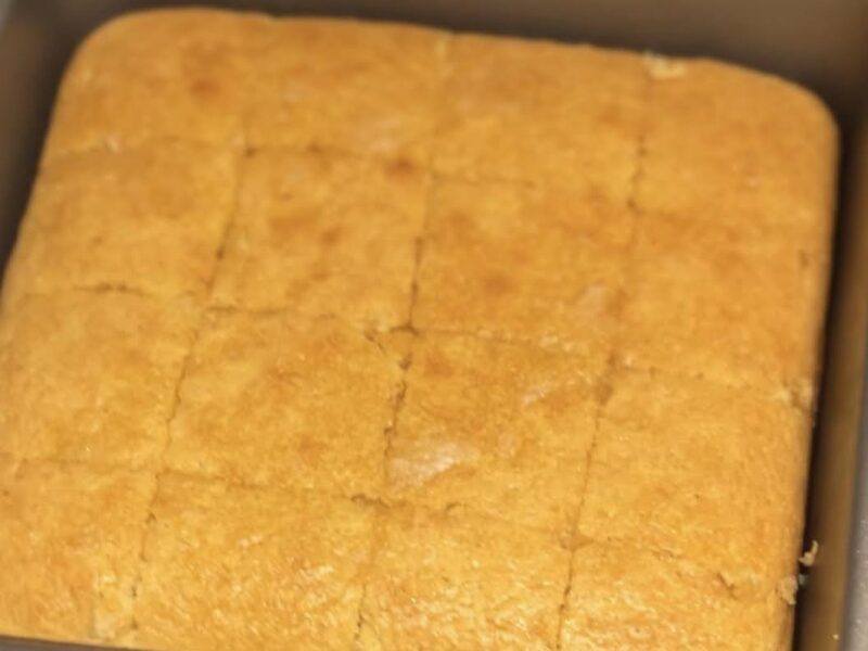 A square pan of egg free cornbread