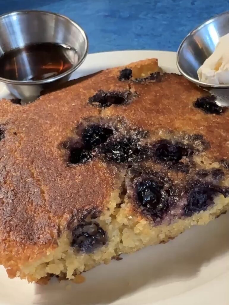 a square of blueberry cornbread