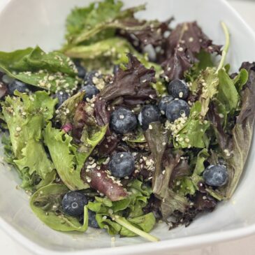 Blueberry hemp seed salad with spring mix and balsamic vinaigrette